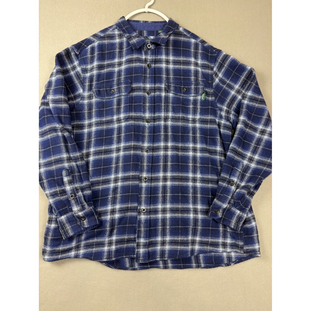 Woolrich Mens XXL Blue White Plaid Cotton Flannel Button Down Shirt Long Sleeve